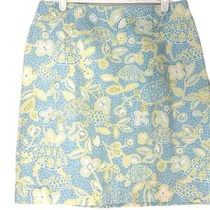 Talbots Womens 10 Coastal Sea Turtle Floral Mosaic Print A-line Skirt Blue Green